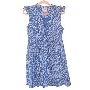 Banjanan “Ellian” Ruffle Lined Blue Floral Dress Women's Size Small W/ Pockets